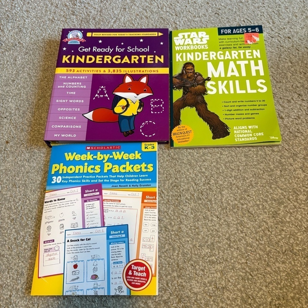 Kindergarten Workbook Set Bundle Lot Learning Star Wars Chewbaca Math Phonics